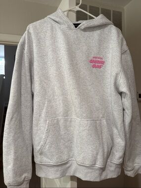 White Fox Boutique Light Gray Hoodie with Pink Logo